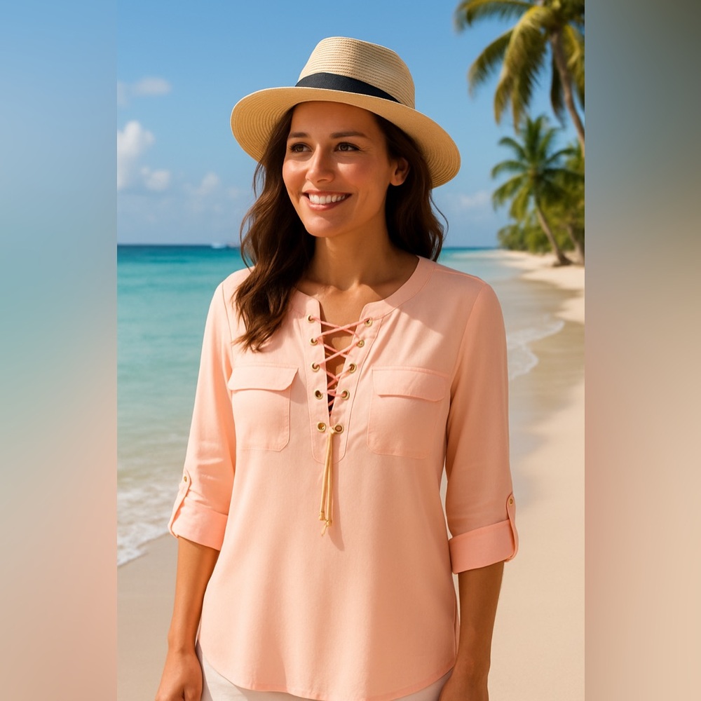 Ellen Tracy 100% linen grommet top size large
